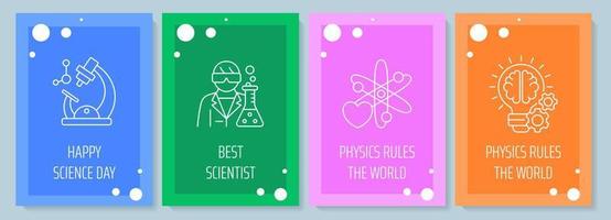 Feiern Sie die Postkarte zum Welttag der Wissenschaft mit linearen Glyphen-Icon-Set. Grußkarte mit dekorativem Vektordesign. einfaches Poster mit kreativer Lineart-Illustration. Flyer mit Urlaubswunsch vektor