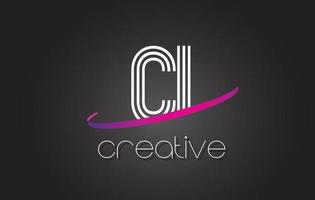 ci ci brief Logo mit Liniendesign und lila Swoosh. vektor