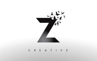 z-Logo-Buchstabe mit Vogelschwarm, der fliegt und sich vom Buchstaben auflöst. vektor