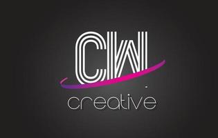 cw cw bokstavslogotyp med linjer design och lila swoosh. vektor