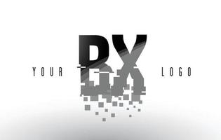 bx bx Pixelbuchstaben-Logo mit digitalen zerbrochenen schwarzen Quadraten vektor
