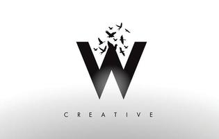 w-Logo-Buchstabe mit Vogelschwarm, der fliegt und sich vom Buchstaben auflöst. vektor