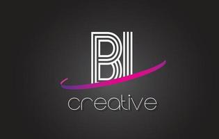 Bi-Bi-Brief-Logo mit Liniendesign und violettem Swoosh. vektor