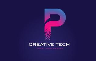 p Anfangsbuchstaben-Logo-Design mit digitalen Pixeln in blau-violetten Farben. vektor