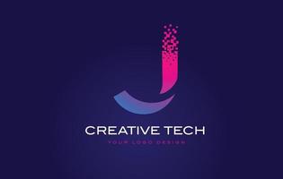 j Anfangsbuchstaben-Logo-Design mit digitalen Pixeln in blau-violetten Farben. vektor