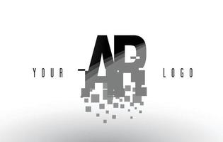 ar ar Pixel-Buchstaben-Logo mit digitalen zerbrochenen schwarzen Quadraten vektor