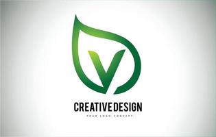 V-Blatt-Logo-Buchstaben-Design mit grünem Blattumriss vektor