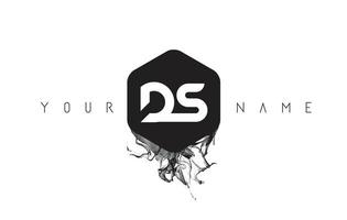 DS-Brief-Logo-Design mit verschütteter schwarzer Tinte vektor