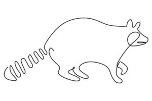 en kontinuerlig linjeteckning av söt tvättbjörn för logotypidentitet. rolig tvättbjörn djur maskot koncept för national conservation park ikon. modern en rad rita grafisk design vektorillustration vektor