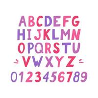 engelska alfabetet barn handritad. bokstäver, skrivna teckensnittsnummer vektor