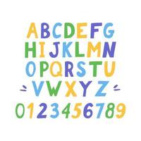 englisches alphabet kinder hand gezeichnet. Buchstaben, Schriftnummern geschrieben vektor