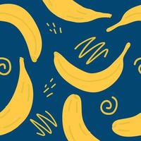 Bananenscheiben und Kritzeleien Vektor nahtlose Muster. handgemalt. Illustration für Tapeten, Packpapier, Textilien, Hintergrund. gelbe saftige Sommerfrucht