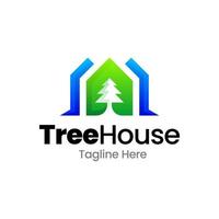 träd grönt hus gradient logotypdesign vektor