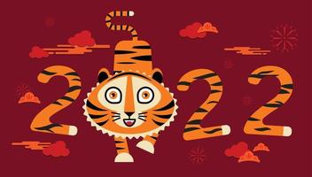 kinesiskt nyår, 2022, tigerens år, seriefigur, söt platt design vektor