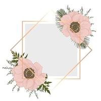 vintage ram med blommor. kort med rosa anemoner och gröna bruncher. vektor