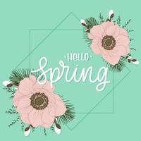 hej våren bokstäver inskription med blommor. kärlekskort med vallmo. vektor