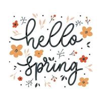 hej våren bokstäver inskription med blommor. kärlekskort. vektor