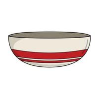 runde weiße Salatschüssel aus Keramik mit rotem Streifen vektor