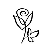 Rose Blumenkonzept. Ununterbrochene Linie Handzeichnung kalligraphisches Vektorlogo. Skandinavisches Frühlingsblumenmusterelement im minimalen Stil. Schwarz und weiß vektor