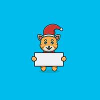 süßes Baby-Tiger-Weihnachten mit Leerzeichenpapier. Charakter, Maskottchen, Symbol und süßes Design. vektor