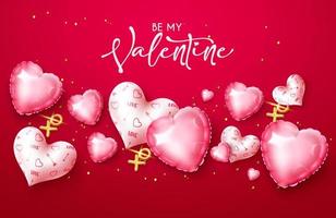 alla hjärtans dag hälsning vektor design. glad alla hjärtans dag text i rosa utrymme med guldballonger och gåvor band element för alla hjärtans firande kort dekoration. vektor illustration.