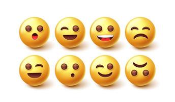 emoji tecken vektoruppsättning. 3d uttryckssymbol i glad, ledsen och blinkande söt ansiktsuttryck isolerad i vit bakgrund för emojis designsamling. vektor illustration.