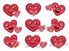 Emoji-Mutter- und Kinderzeichen-Vektorsatz. Emoticon-Mama-Herzform-Charaktere mit glücklichem Kind zum Muttertag und Valentinstag lieben das Design der Charaktersammlung. Vektor-Illustration. vektor