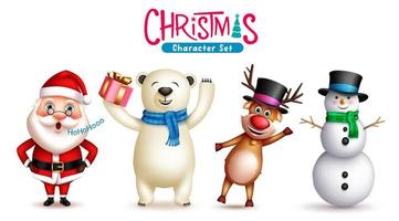 Weihnachten-Zeichen-Vektor-Set. Weihnachtsmann-, Schneemann-, Rentier- und Eisbären-Weihnachtsfiguren einzeln auf weißem Hintergrund für die Weihnachtsgrafikdesign-Kollektion. Vektor-Illustration