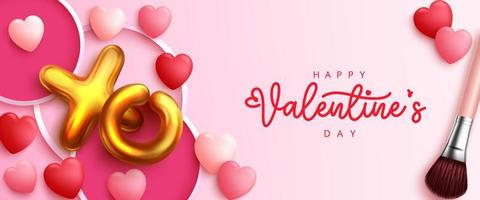 Valentinstag Vektor Hintergrunddesign. glücklicher valentinstagtext in mädchenhafter rosa dekoration mit herzen und bilden bürstenelement für süße liebesfeier. Vektor-Illustration.