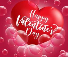 alla hjärtans dag vektor bakgrund koncept. glad alla hjärtans dag hälsningstext i rött 3d hjärta med bubbla eller ballongelement flytande för romantiska alla hjärtans kortdesign. vektor illustration