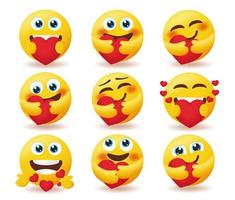 Emoji-Valentinsgruß-Emoticon-Vektor-Set. Emoticons in Liebesfiguren in Pflege und Liebespose einzeln auf weißem Hintergrund für Valentinstag-Emojis-Sammlungsdesign. Vektor-Illustration. vektor