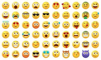 emoticon emojis vektoruppsättning. emoji-karaktärer med glada, roliga, ledsna och förälskade ansiktsuttryck isolerade i vit bakgrund för design av tecknad samling av uttryckssymboler. vektor illustration