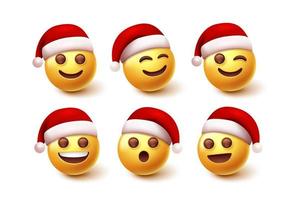 Emoji-Sankt-Weihnachtszeichen-Vektorsatz. Weihnachtsmann-Emojis-Zeichen im Gesichtsausdruck isoliert in weißem Hintergrund für das Design der Weihnachtsikonensammlung. Vektor-Illustration. vektor