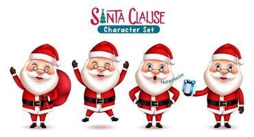 Weihnachtsmann-Weihnachtszeichen-Vektorsatz. Weihnachtsmann in 3D-Charakteren, die Geschenk, winkende und lachende Pose und Geste mit lächelndem Ausdruck für die Weihnachtssaison-Kollektion geben. Vektor-Illustration vektor