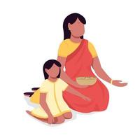 mamma med dotter i saree semi platt färg vektor karaktär