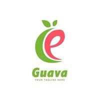 bokstaven alfabetet e guava fruktjuice logotyp ikon mall vektor