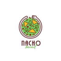 Nacho Taco Salatschüssel Logo, mexikanisches kulinarisches Nacho Salatschüssel Logo mit Kreisform Gabel Symbol Illustration vektor