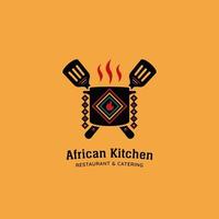 afrikanisches kulturelles küchenrestaurantlogoikonenschablone mit ethnischer musterdekoration vektor