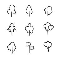 Bäume Sammlung. Symbole von Pflanzen, Wald. Bäume Illustrationen. mit handgezeichnetem Doodle-Stil-Vektor isoliert vektor