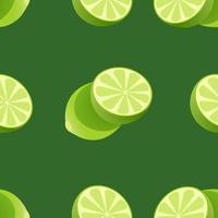 Limetten-Wiederholungsmuster, fruchtige Wiederholungsmuster-Vektorillustration mit Limettenfrucht auf grünem Hintergrund erstellt.