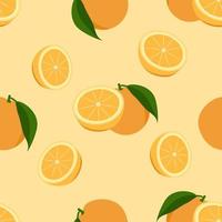Orange Wiederholungsmuster, fruchtige Wiederholungsmuster-Vektor-Illustration mit orangefarbenen Früchten auf hellgelbem Hintergrund erstellt. vektor