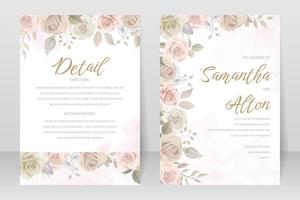 bröllopsinbjudan mall set med blommor och blad dekoration vektor