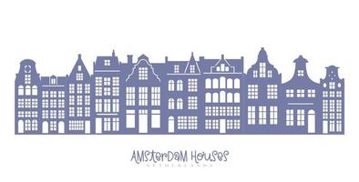 Silhouette einer Reihe von Amsterdam-Häusern. Fassaden europäischer Altbauten für die Weihnachtsdekoration. Holland Häuser. Vektor