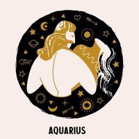 Horoskop und Astrologie. das Sternzeichen Wassermann. Schwarz und Gold. Vektor-Illustration in einem flachen Stil. vektor