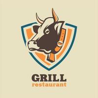 Restaurant, Grill, Rindfleischgerichte. Vektorlogo mit einem Bild einer Kuh. vektor