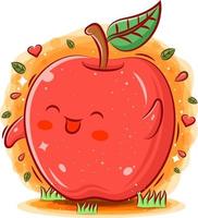 lächelnder süßer kawaii Cartoon mit Apfelcharakter vektor