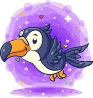 Tukan-Vogel fliegen und lächelnde Zeichentrickfigur