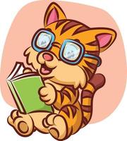 die schlaue Katze mit der Brille liest das Märchenbuch vektor