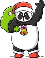 Cosplay des Pandas mit dem Weihnachtsmann-Kostüm hält einen grünen Sack des Geschenks vektor