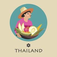 thailändsk frukthandlare. vektor illustration.